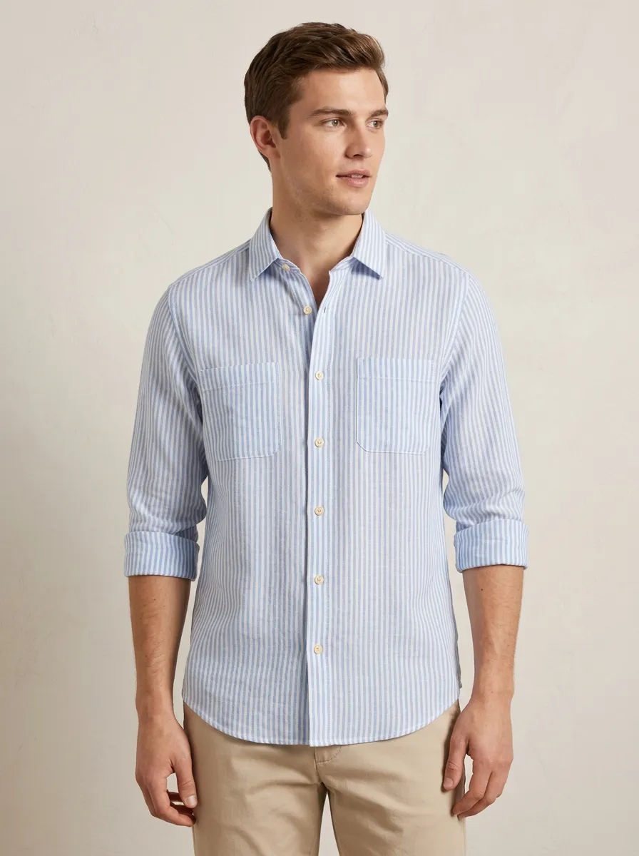 Men's Casual Summer Breathable Blue Striped Printed Shirt