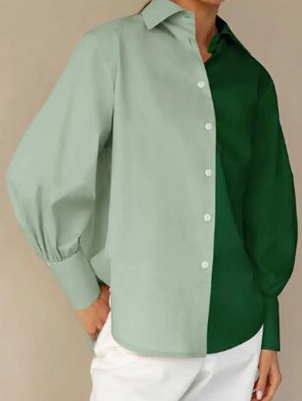 Simple Patchwork Contrast Detail Shirt