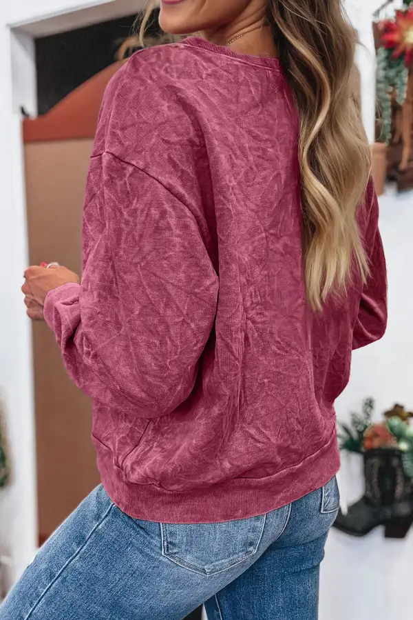 Easygoing Relaxed Embroidered Mineral Wash Letter Graphic Sweatshirt