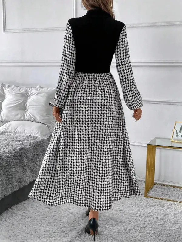 Houndstooth Mock Neck Dress Casual