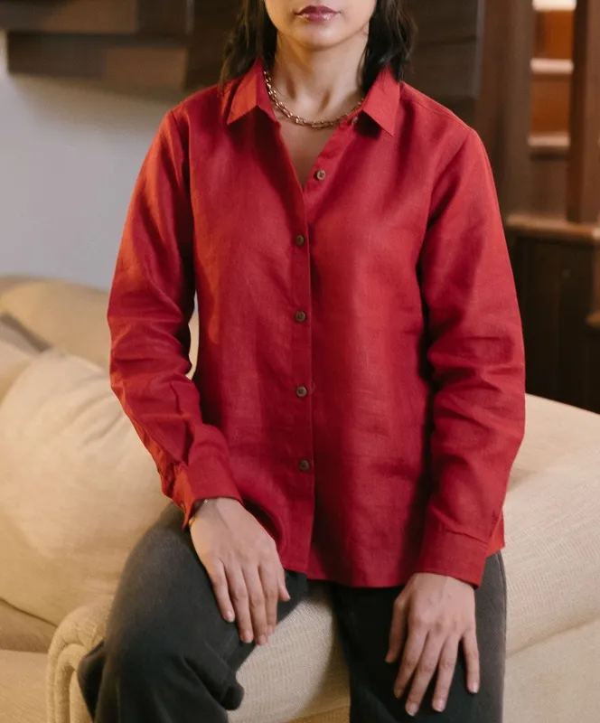 Rust Red Linen Button-Up Shirt