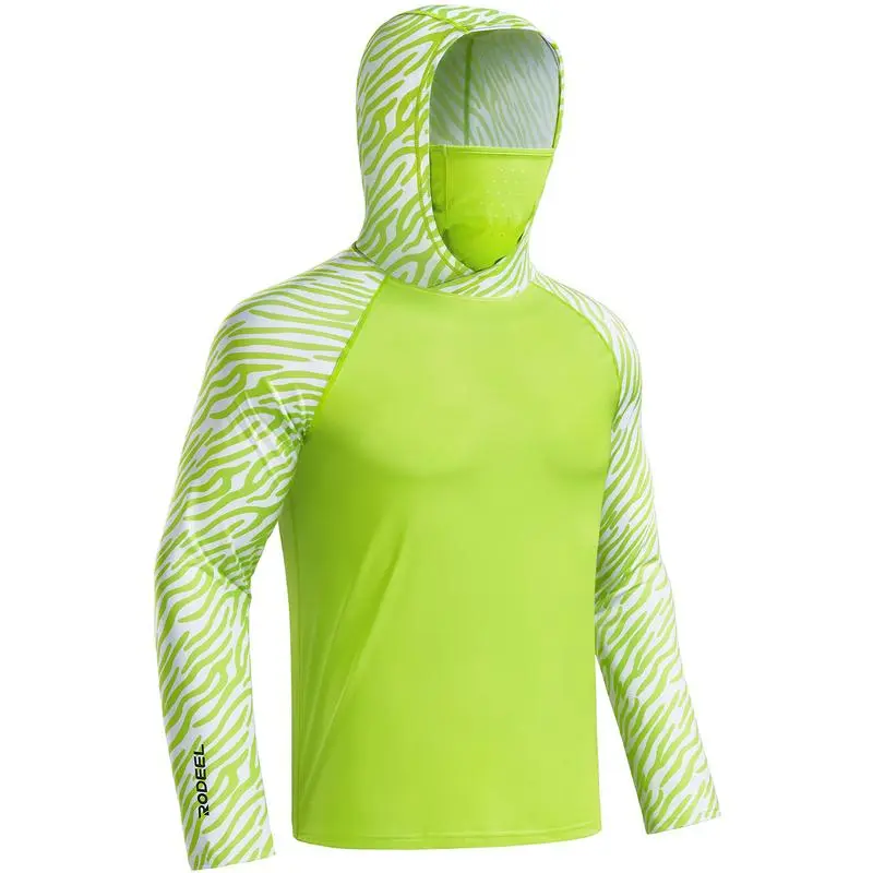 Men UPF 50+ UV Sun Hoodie Shirts with Mask Neck Gaiter  Protection Raglan Long Sleeve Lightweight Quick Dry Moisture Wicking Breathable Cooling Athletic Activewear