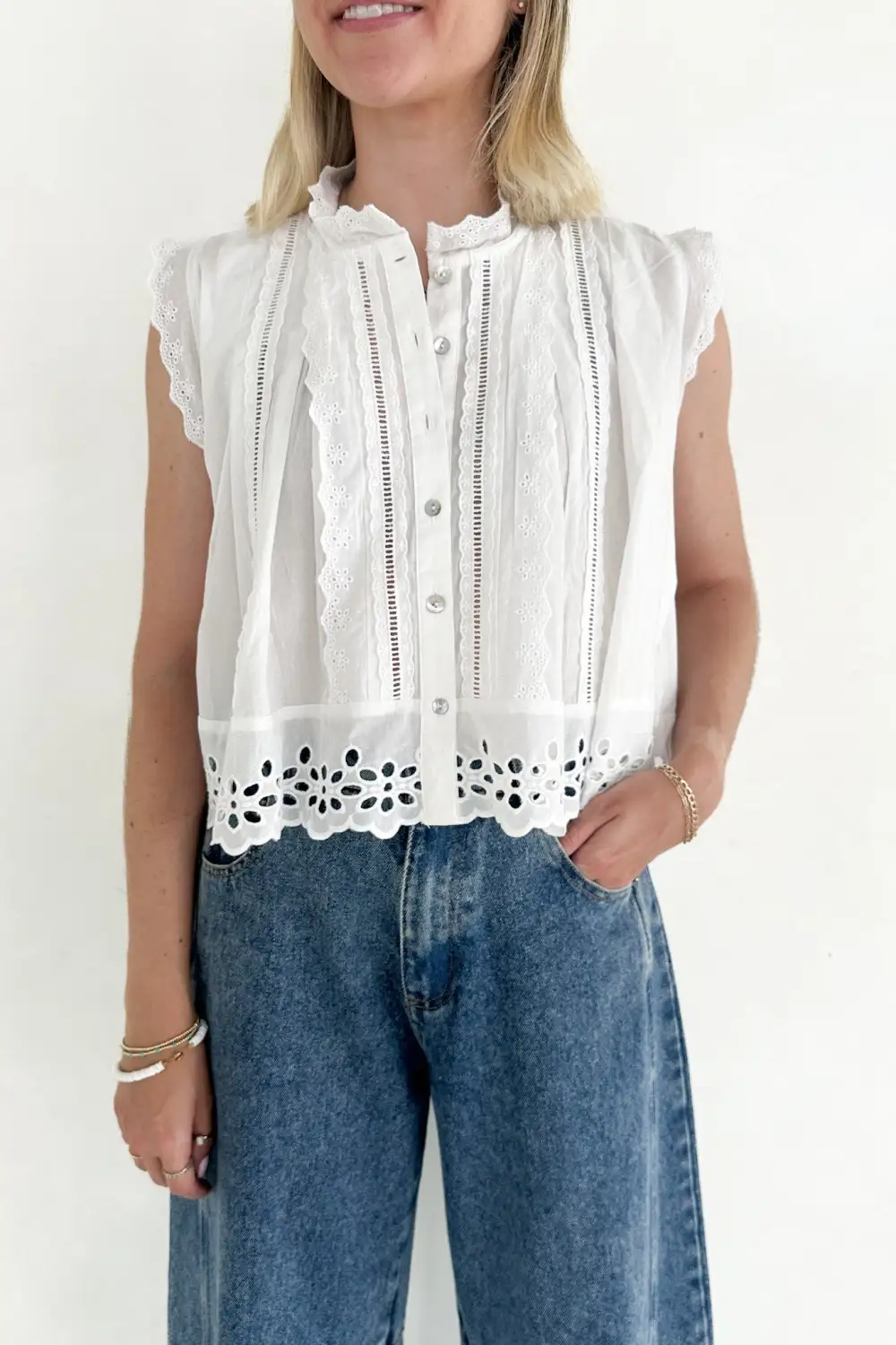 Soft Line Cotton Eyelet Blouse