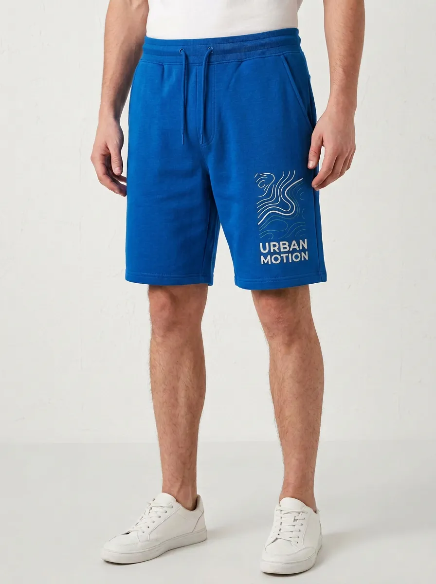 Men's Topographic Running Drawstring Elastic-Waist Printed Sweat Shorts