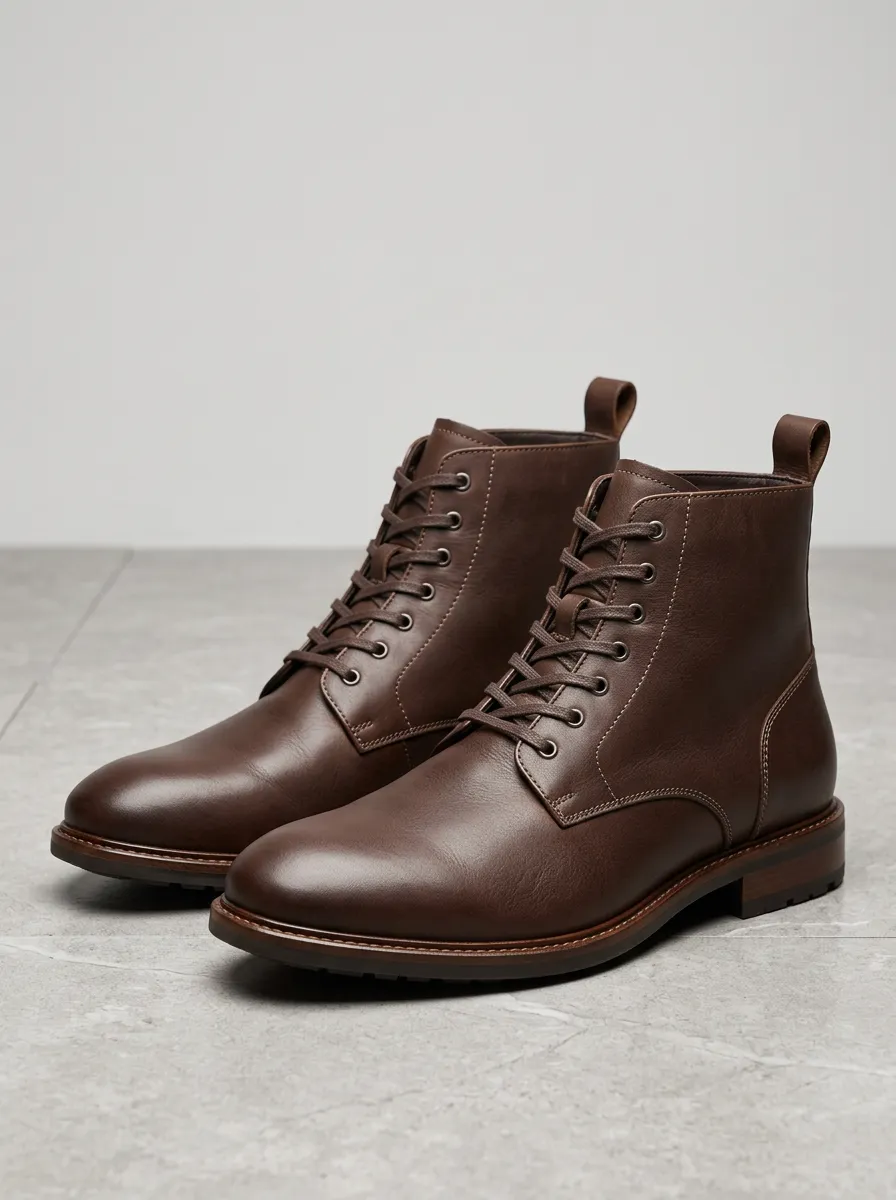 Rugged Lace Up Ankle Work Boots in Brown