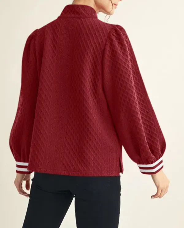 Striped Patchwork Textured Zip Pullover Sweatshirt