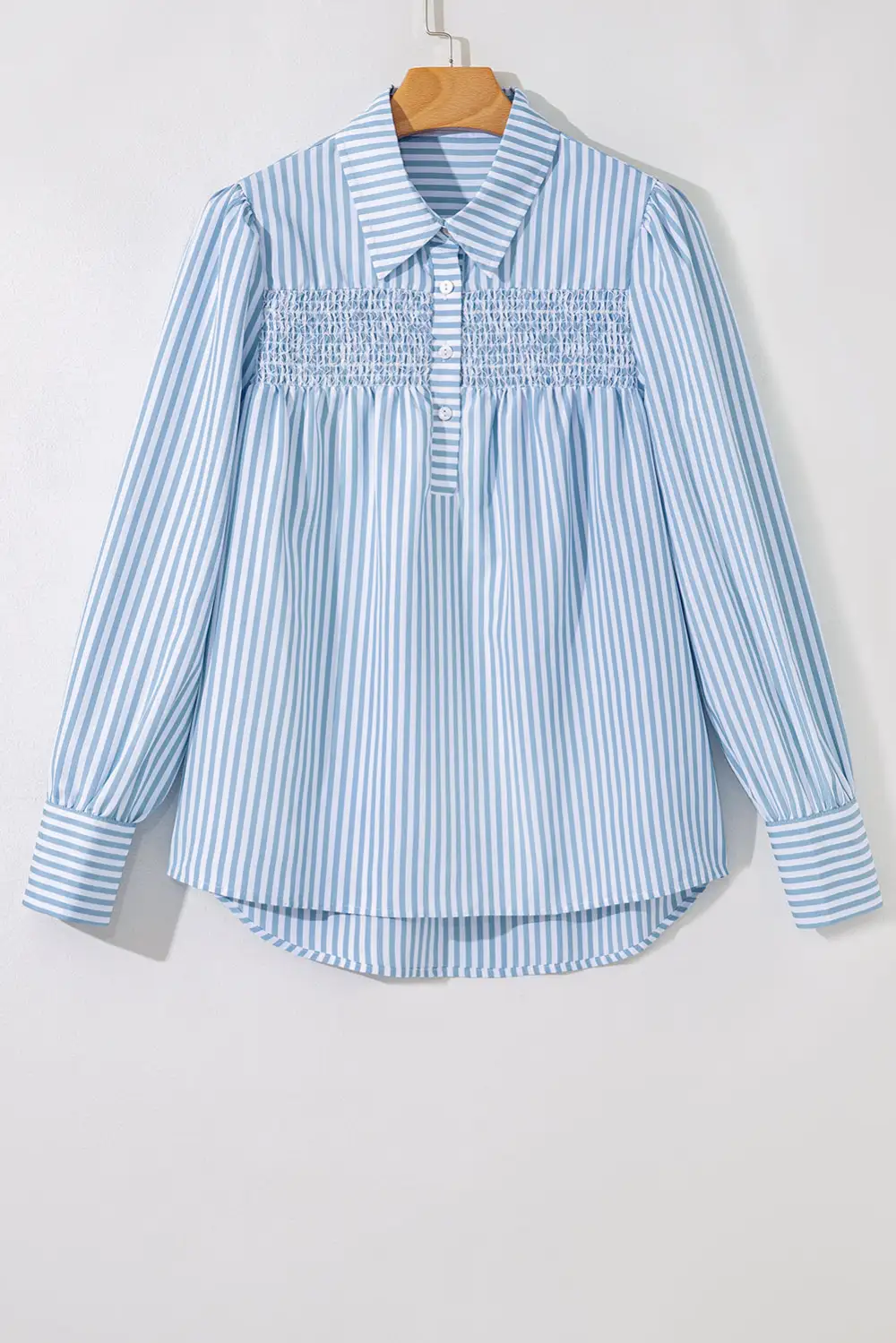 Striped Shirred Half Placket Blouse