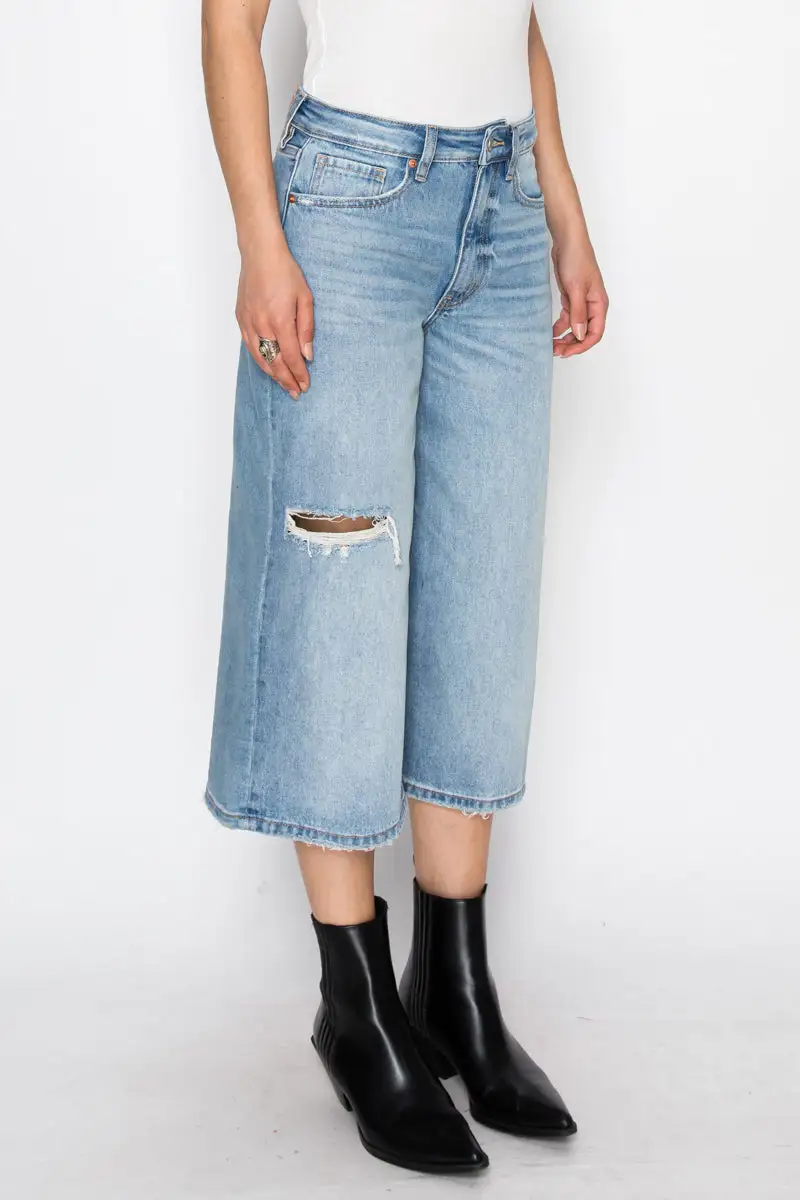 High Rise Wide Leg Relaxed Denim Shorts