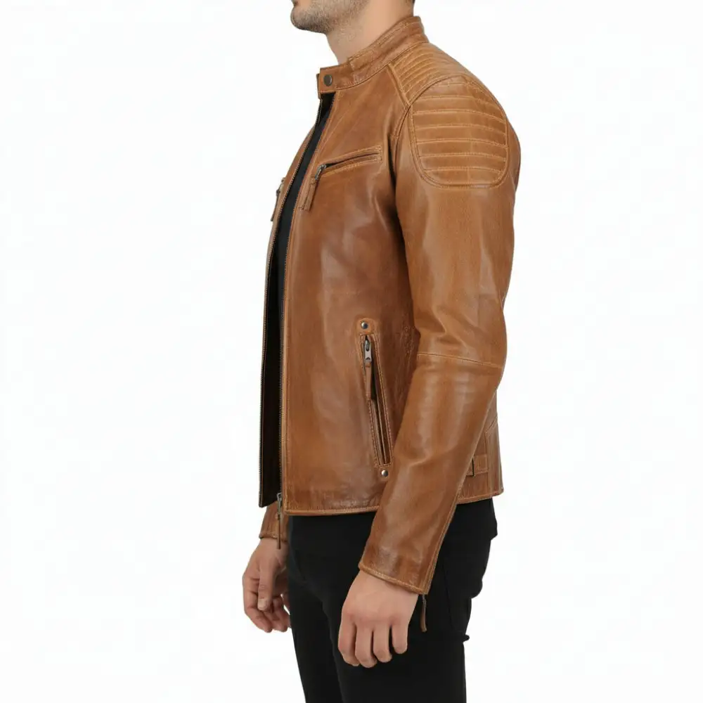 Traditional Leather Biker Motorcycle Multi Pocket Jacket
