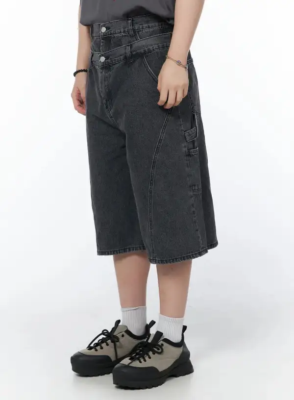 Men's Double Waist Denim Shorts
