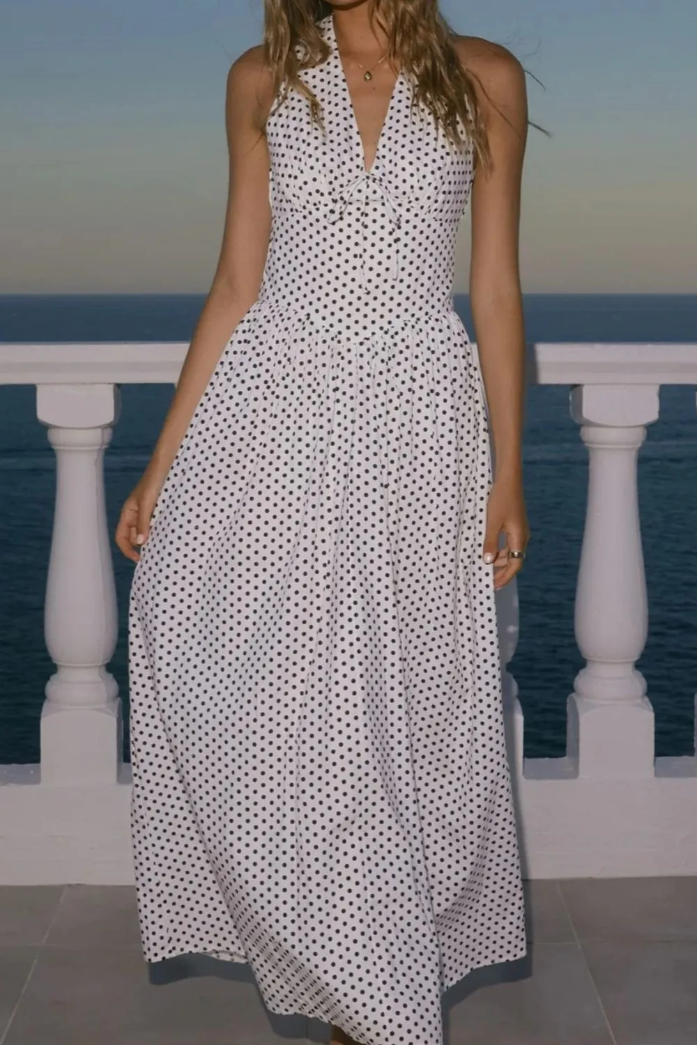 Backless Polka Dot Halter Neck Maxi Dress