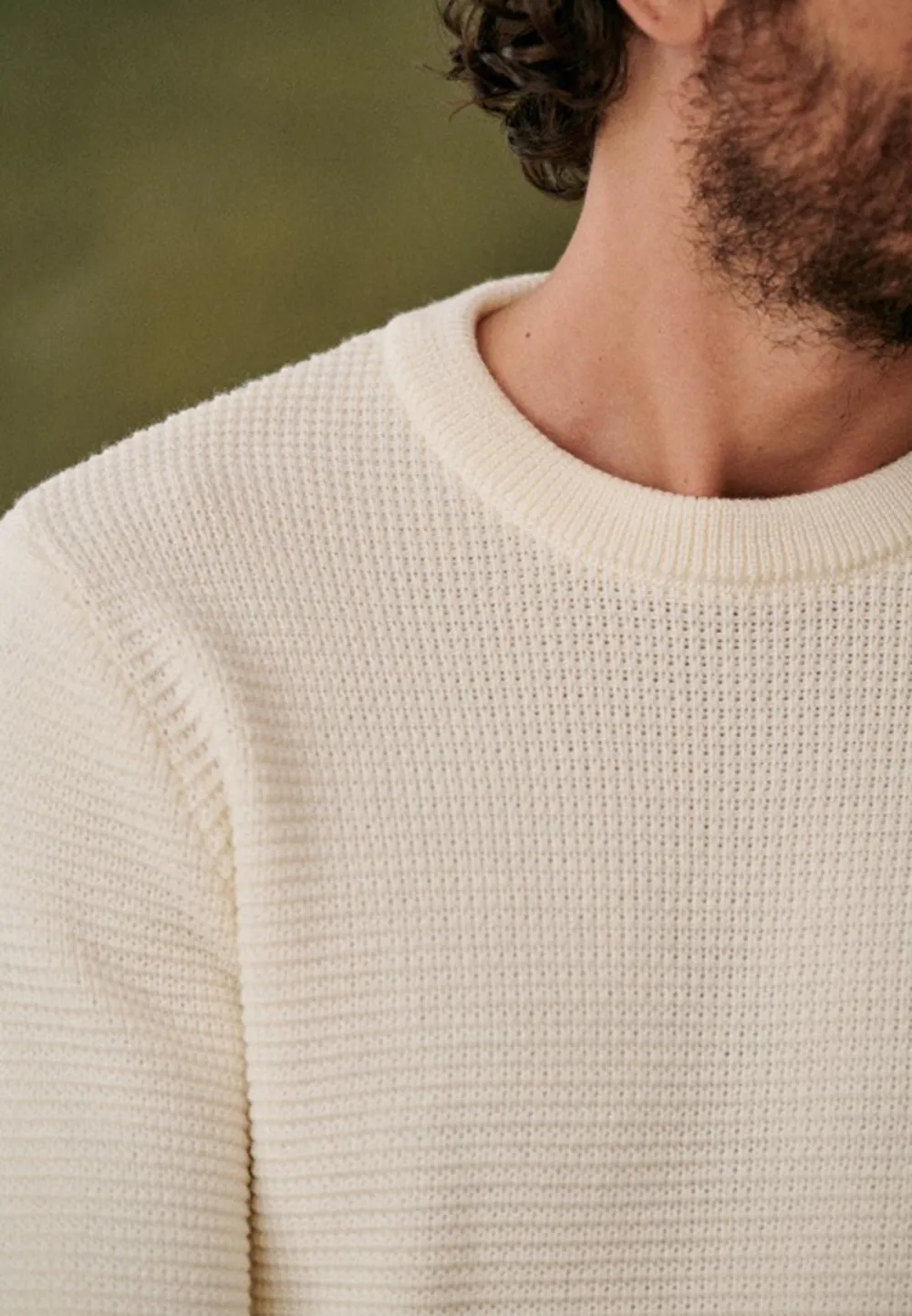 Cream Waffle Knit Crew Neck Long Sleeve Sweater