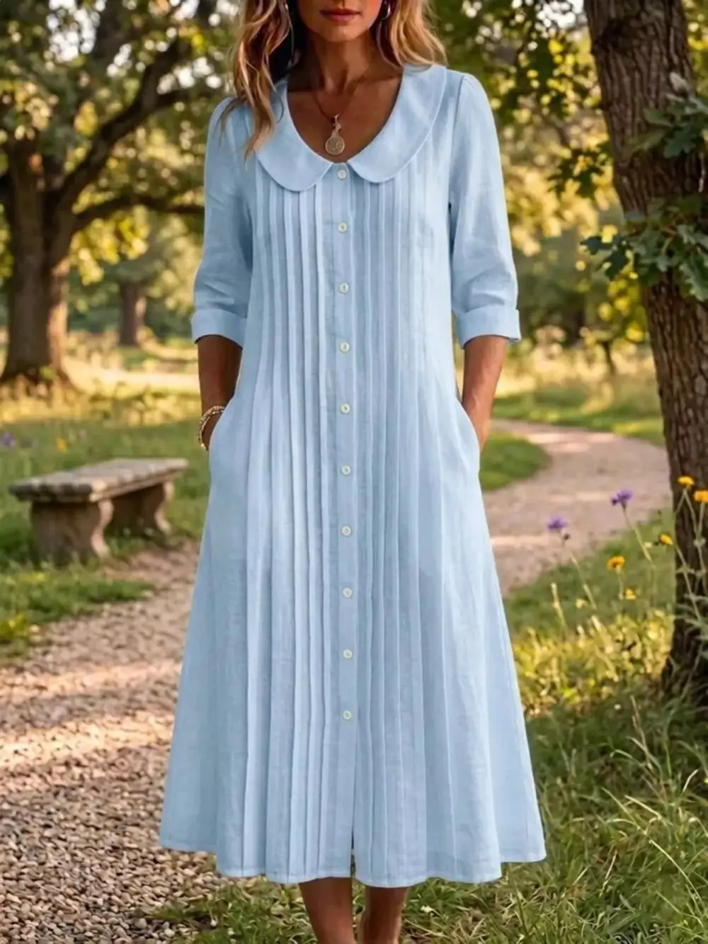 Peter Pan Collar Button-Down Dress
