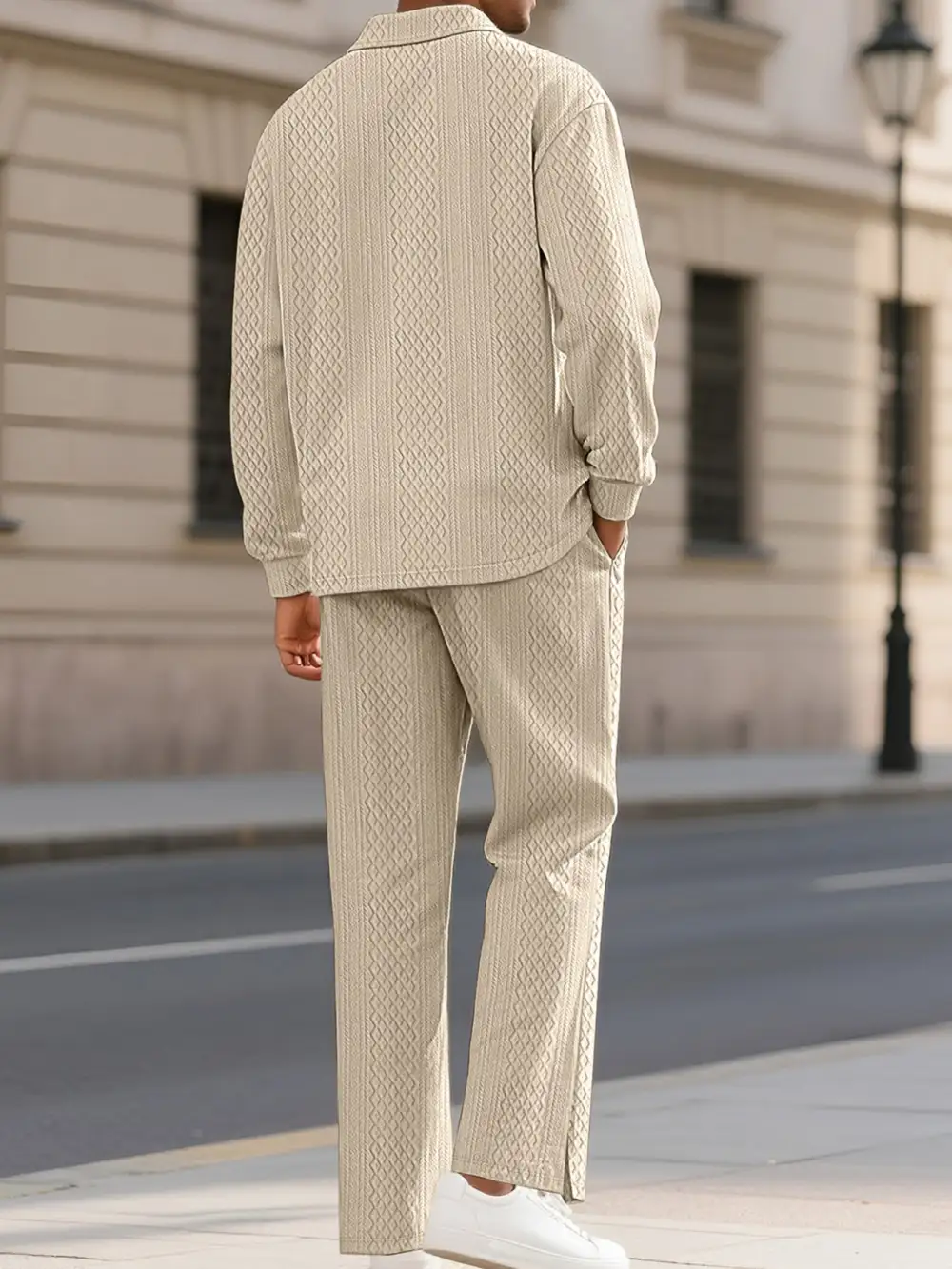 Men's Full Size Textured Long Sleeve Top and Pants Set