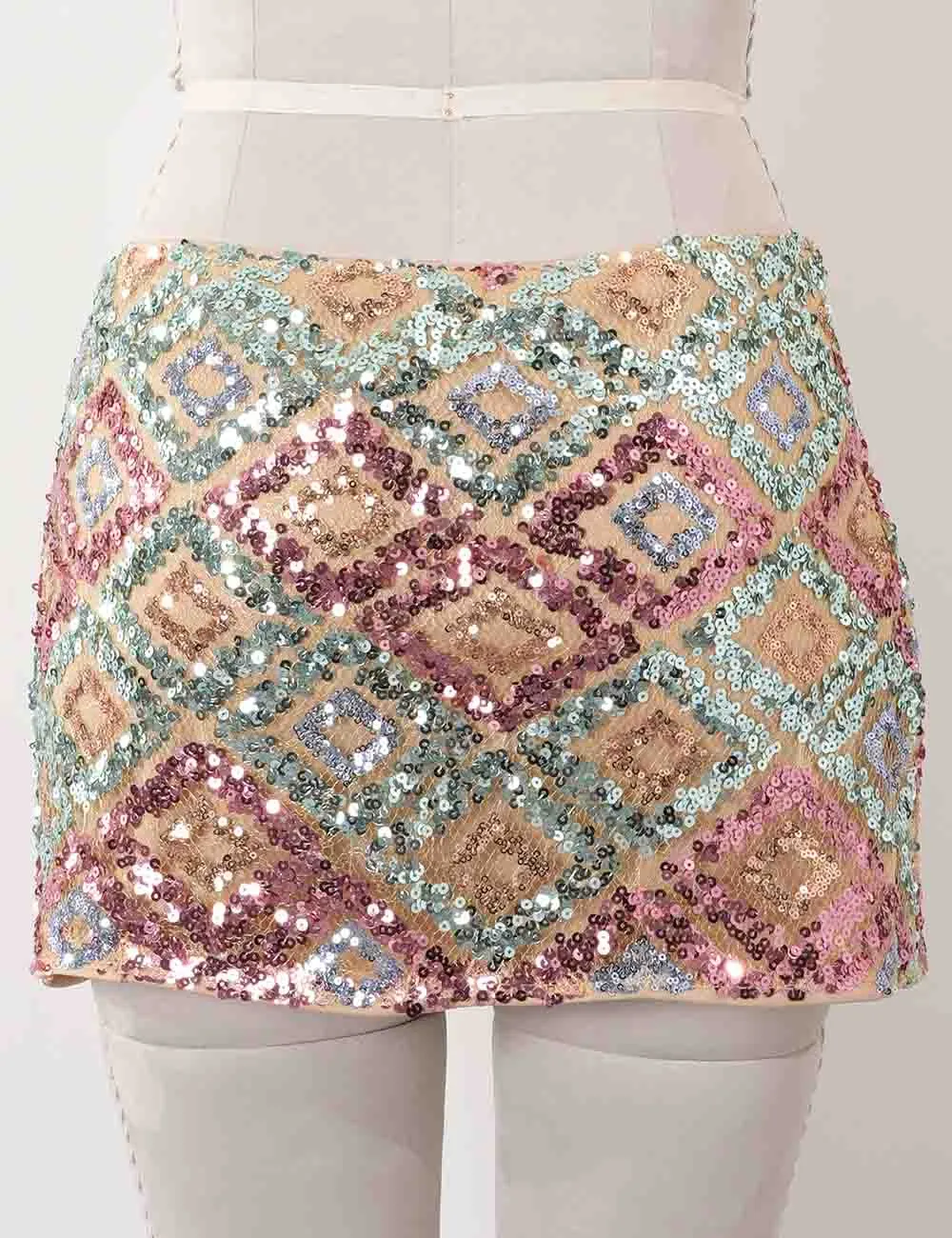 Boho Colorful Geometric Pattern Sequin Mini Skirt