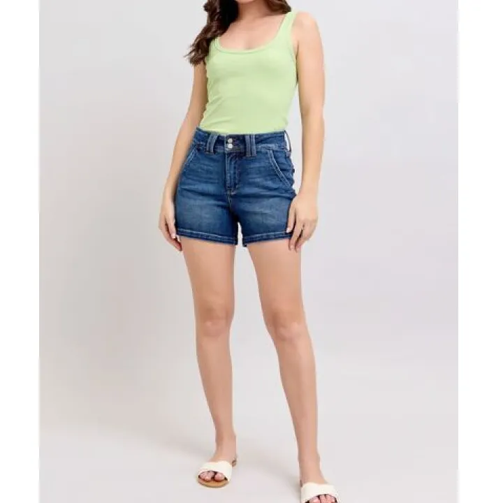 Full Size Double Button Waistband Denim Shorts Plus Size