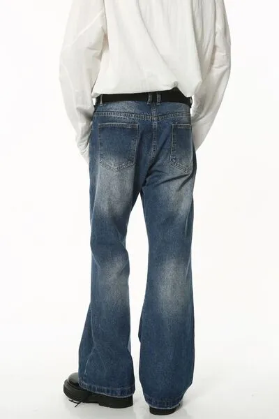 Flexible Washed Pocketed Stretch Straight Leg Jeans
