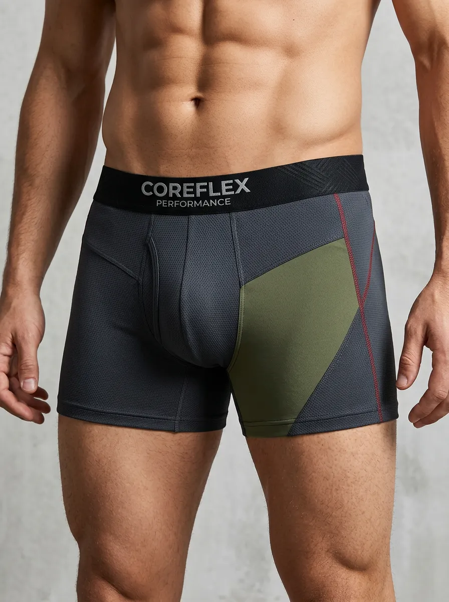 Men's Athletic Performance Colorblock Mesh Printed Boxer Briefs