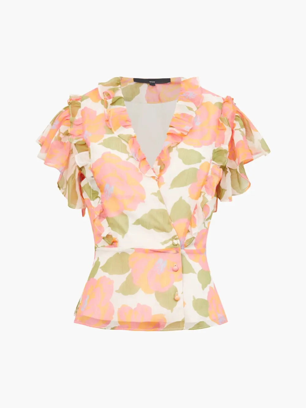 Breathable V-Neck Cropped Top With Ruffled Sleeves