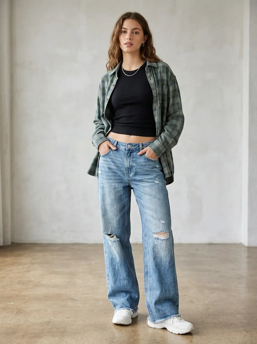 Women's Distressed Wide Leg Jeans