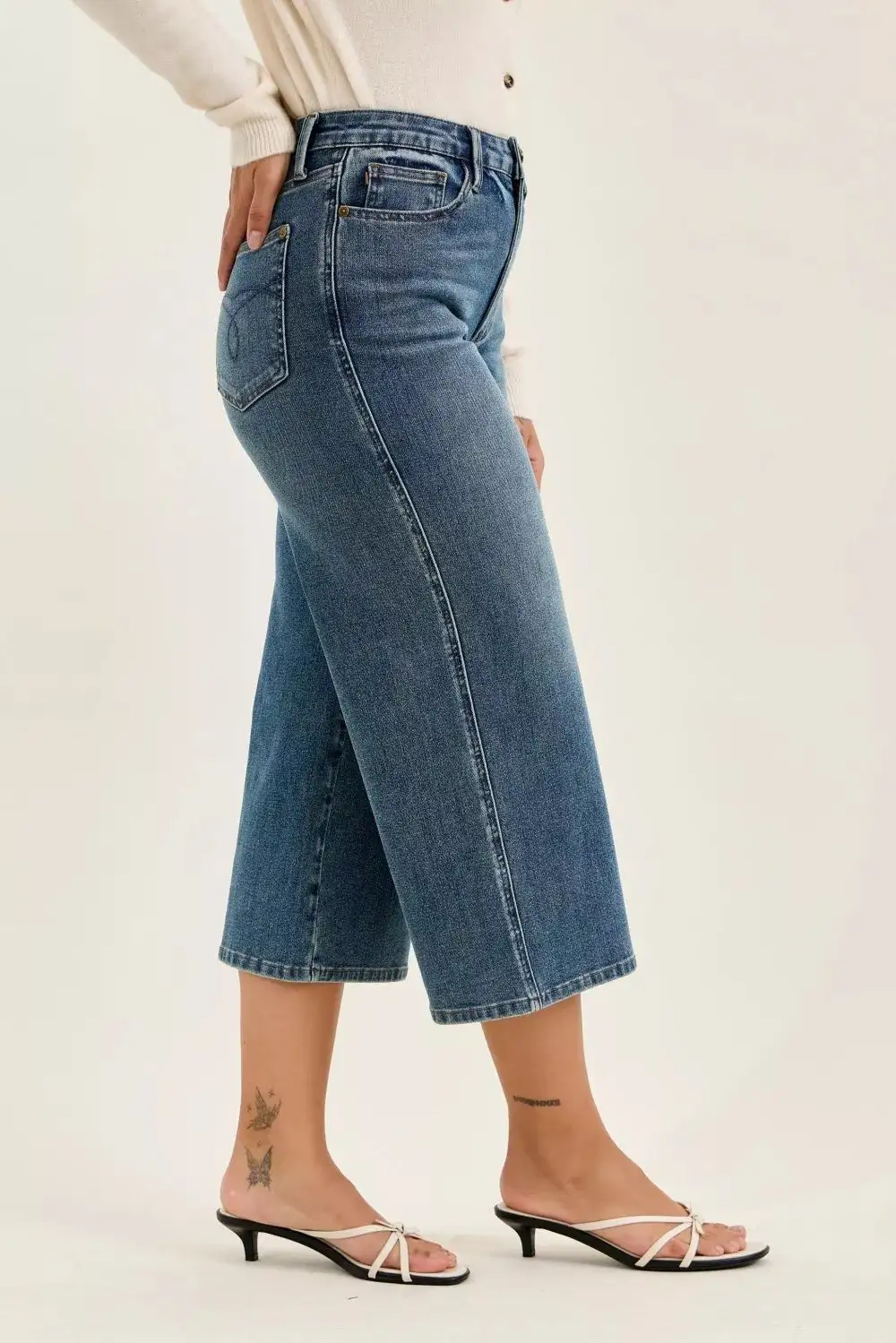 Classic High Rise Raw Hem Wide Leg Jeans