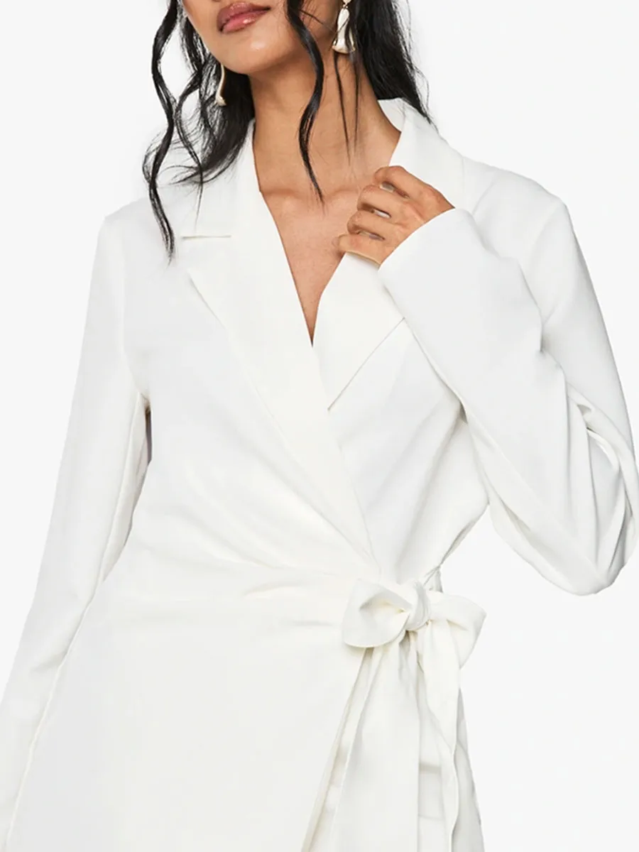 White Belted Wrap Style Blazer Dress