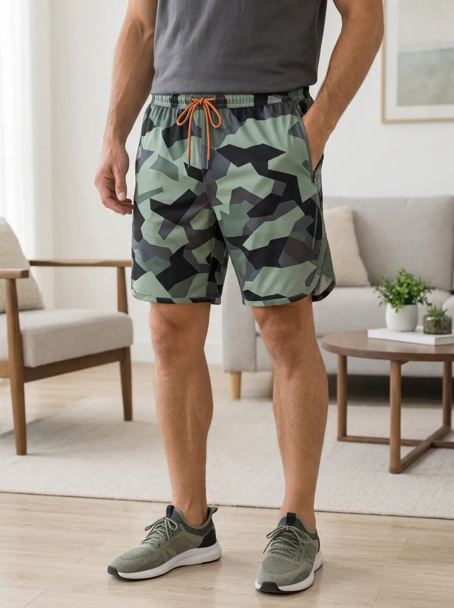 Men's Athletic Camouflage Pattern Printed Shorts