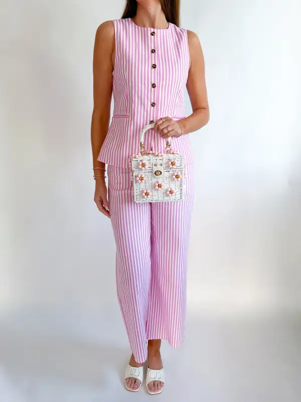 Striped Button Front Vest