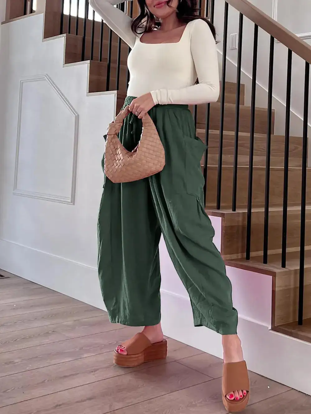 Casual Drawstring Pocket Detail Pants