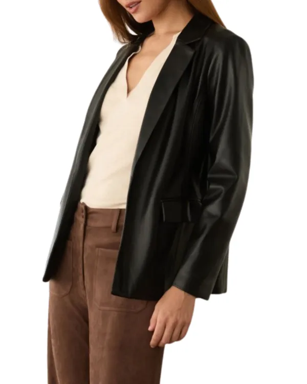 Relaxed Leather Open Front Blazer