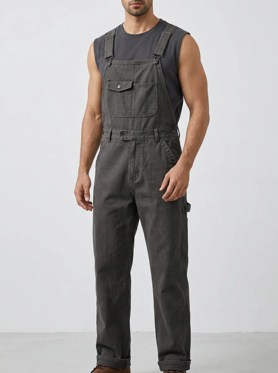 Men's Casual Vintage Washed Denim Bib Overalls