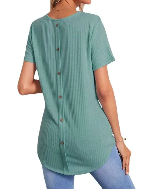Round-Neck Collared Short-Sleeve Knit T-Shirt