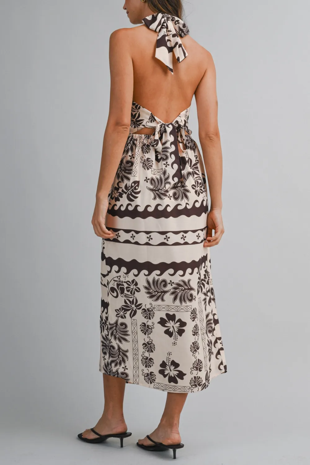 Twist Neck Halter Neck Back Tie Midi Dress