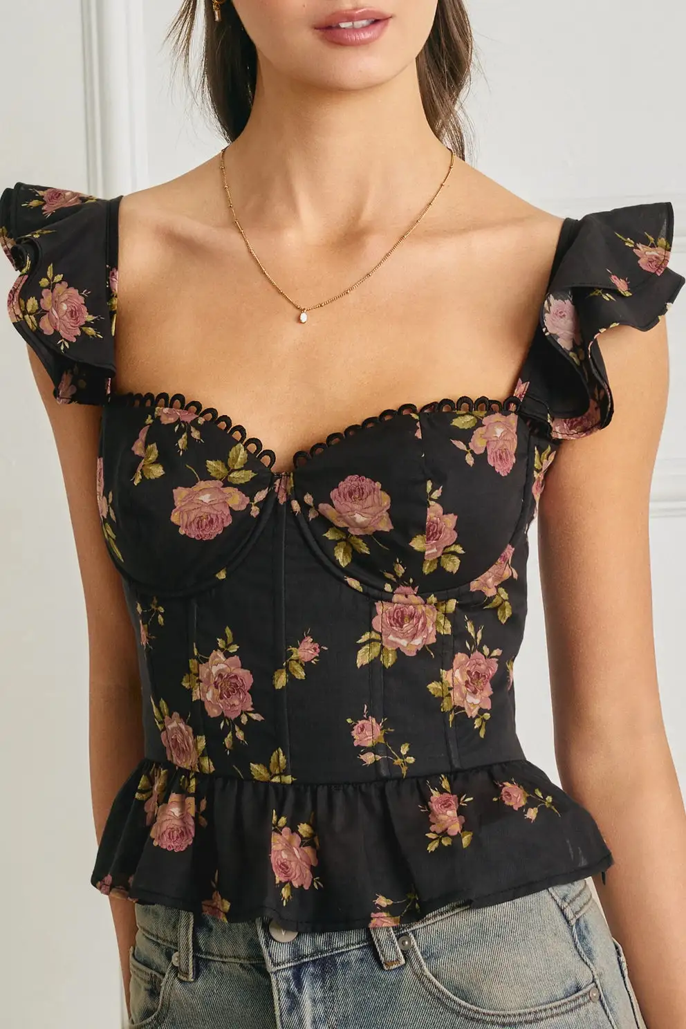 Lace Corset Flutter Top - Night Rosette