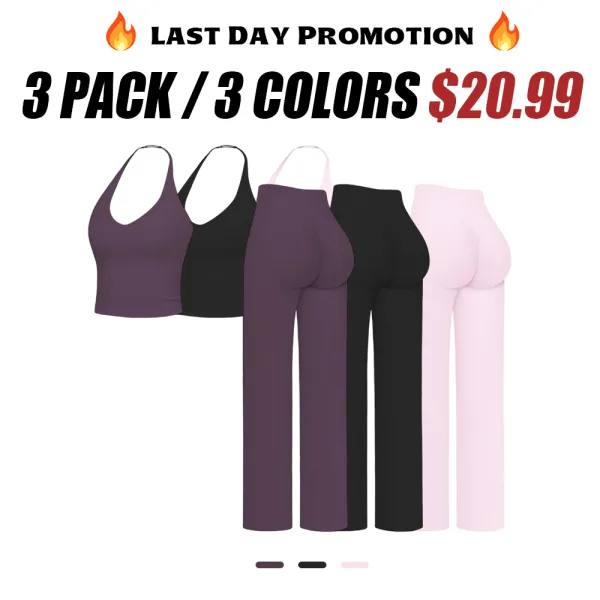 🔥Direct Factory Price - Women's Plain Crop Cami Top & Flare Leg Pants Sports Set