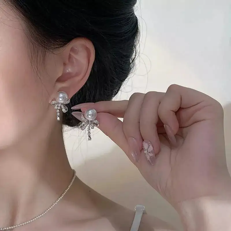 Pearl & Bow Drop Earrings