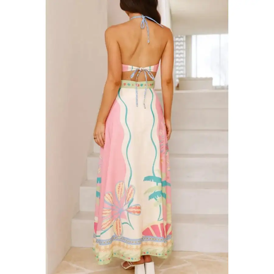 Easy Printed Halter Neck Maxi Dress