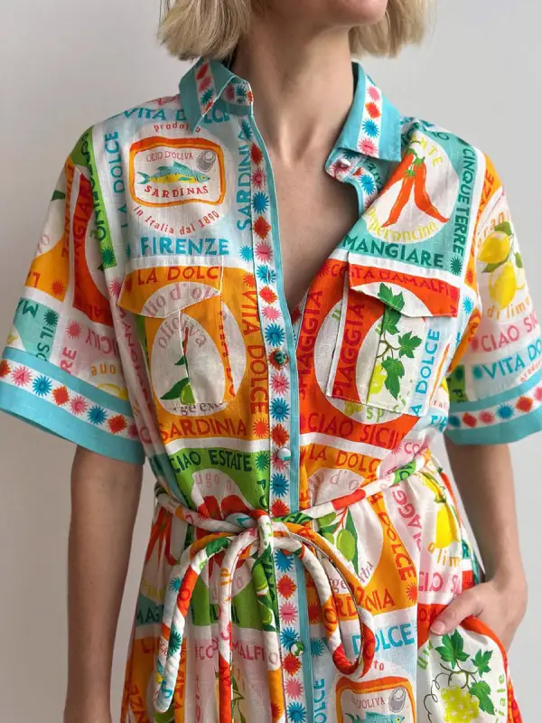 High Printed Buttoned Shirt Maxi Dress