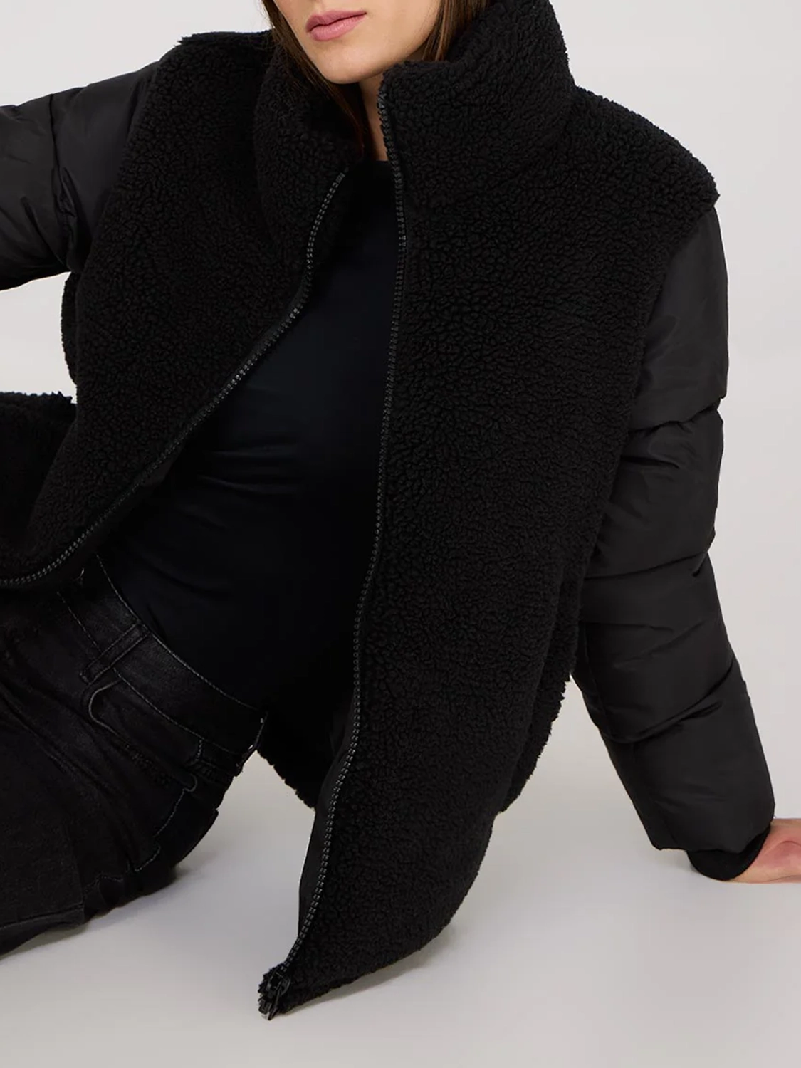 Black Mixed - Material Puffer Jacket