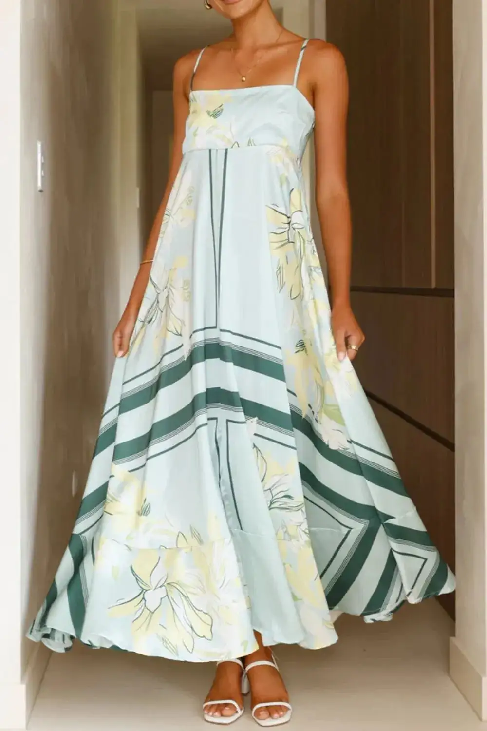 Printed Square Neck Maxi Dress