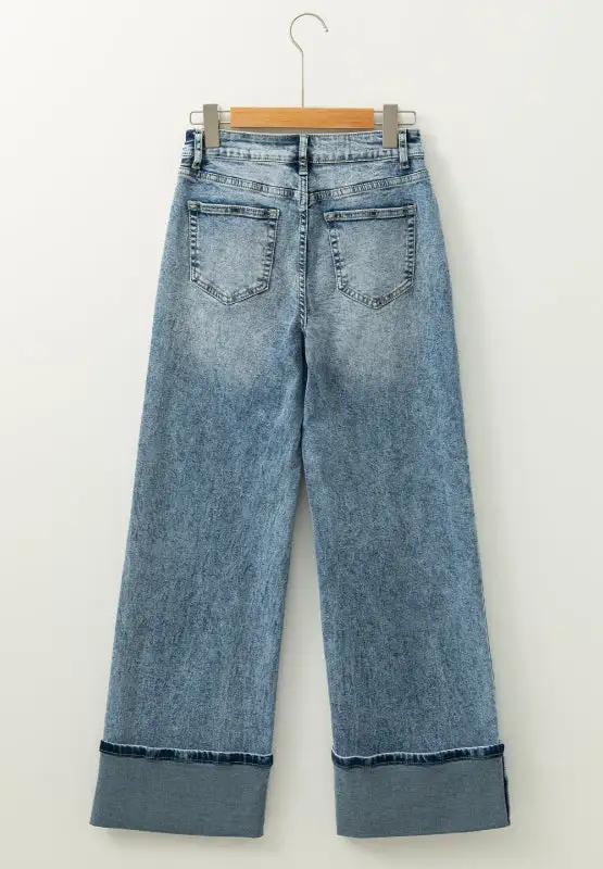 Washed Wide Leg Pocket Denim Jeans