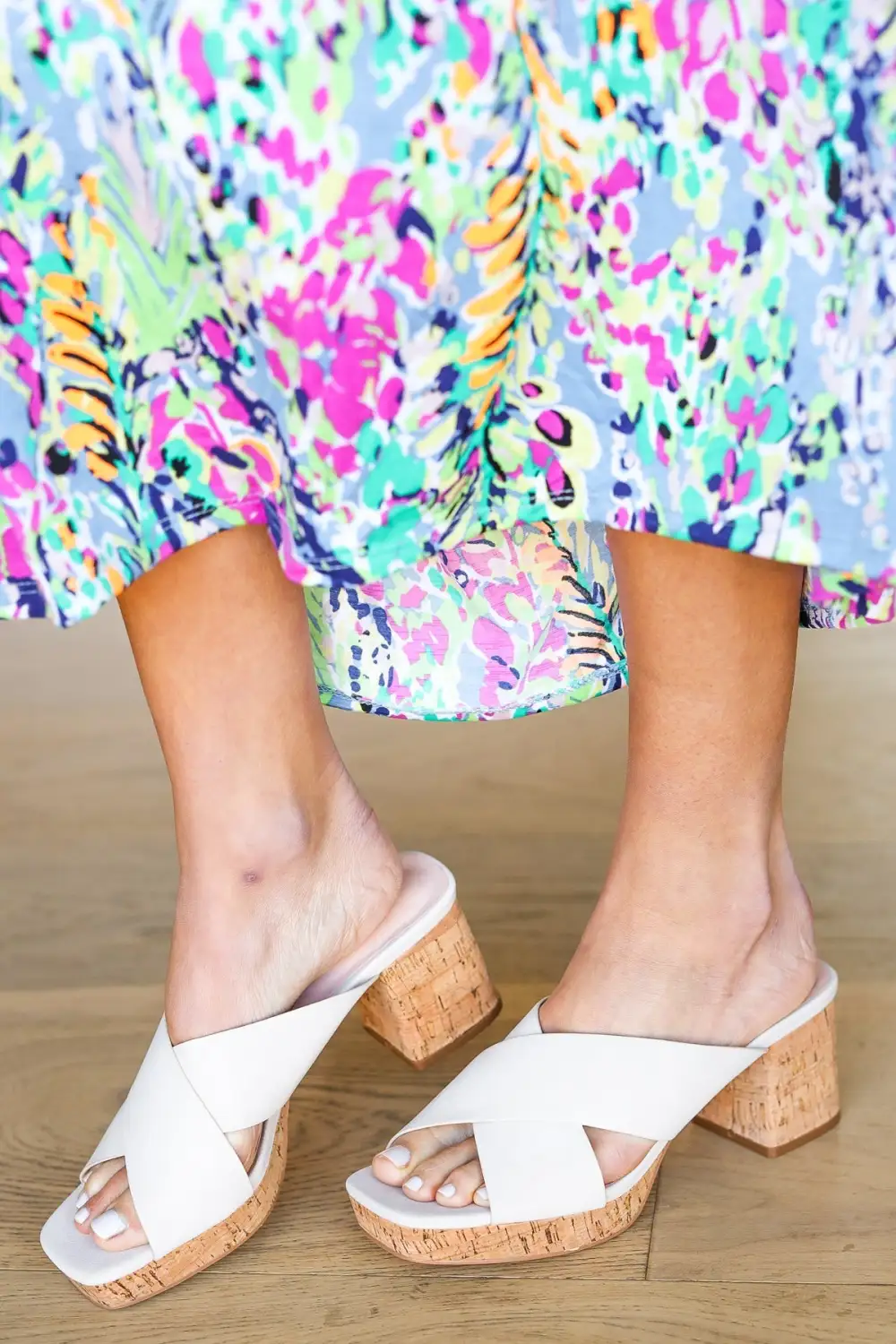 Faux Leather Cork Platform Sandals
