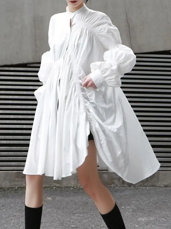 Relaxed Original Designed Irregular Puff Shirt Dress