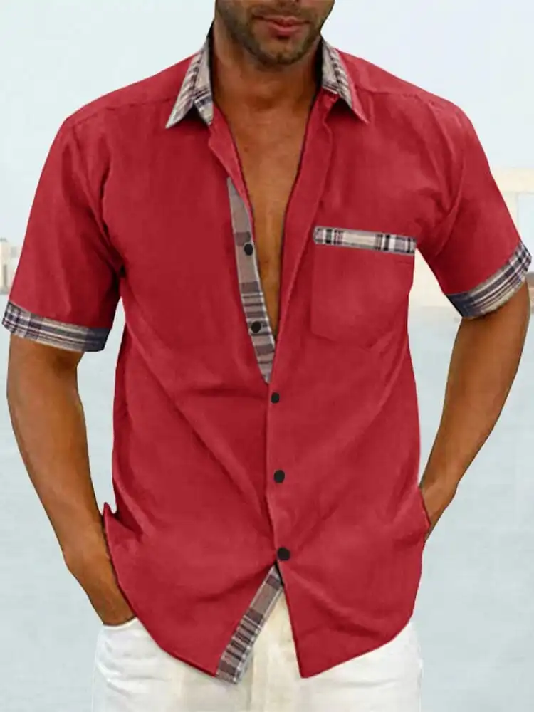 Casual Plaid Collar Linen Shirt