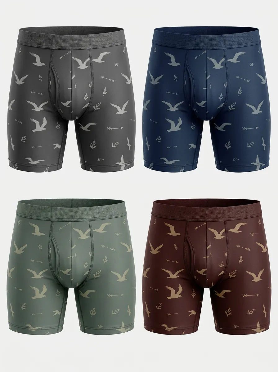 Men's Navy Patterned Boxer Briefs 4-Pack