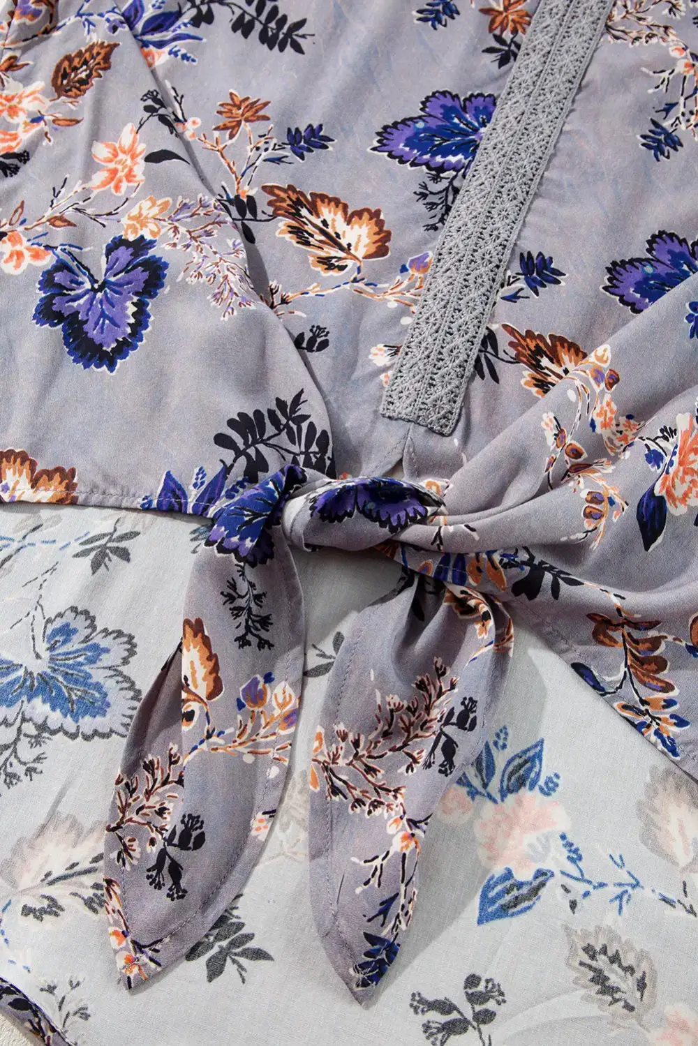 Floral Lace Trim Tie Detail Blouse