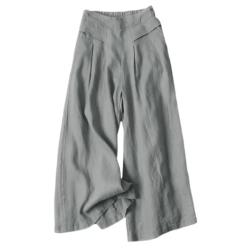 Women's Cotton and Linen Seven-Point Wide-Leg Pants