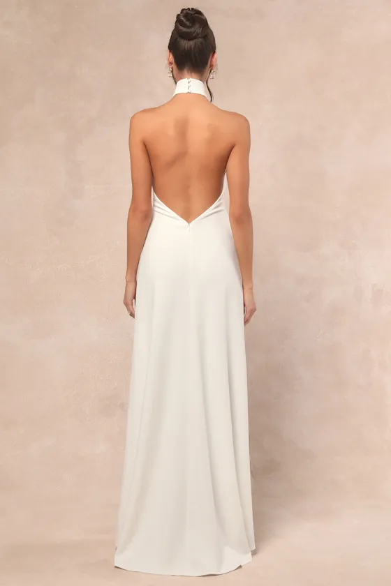 Alaura White Backless Halter Maxi Dress