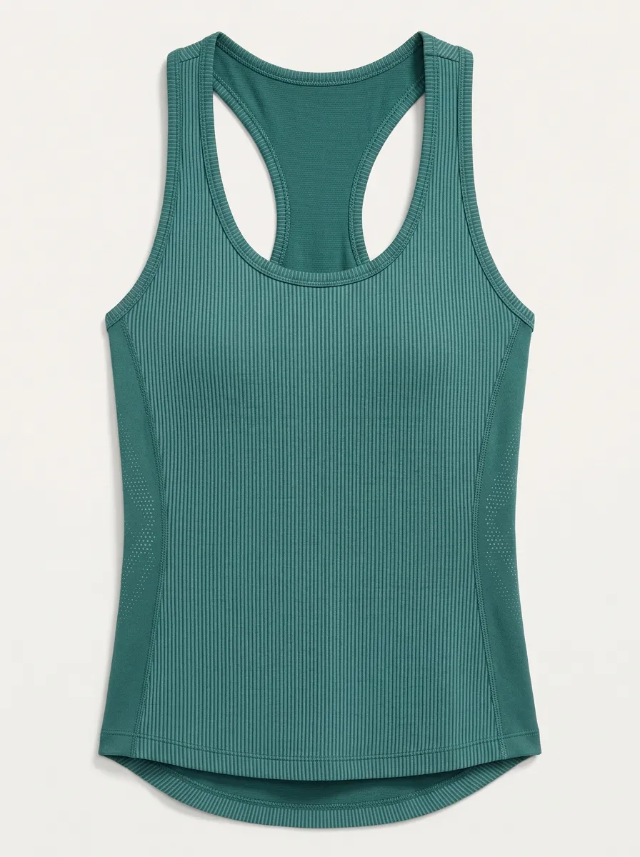 Women's Fitness Workout Teal Ribbed Racerback Tank Top