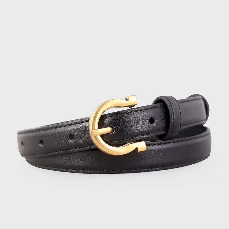Casual Leather Belt with Golden Buckle